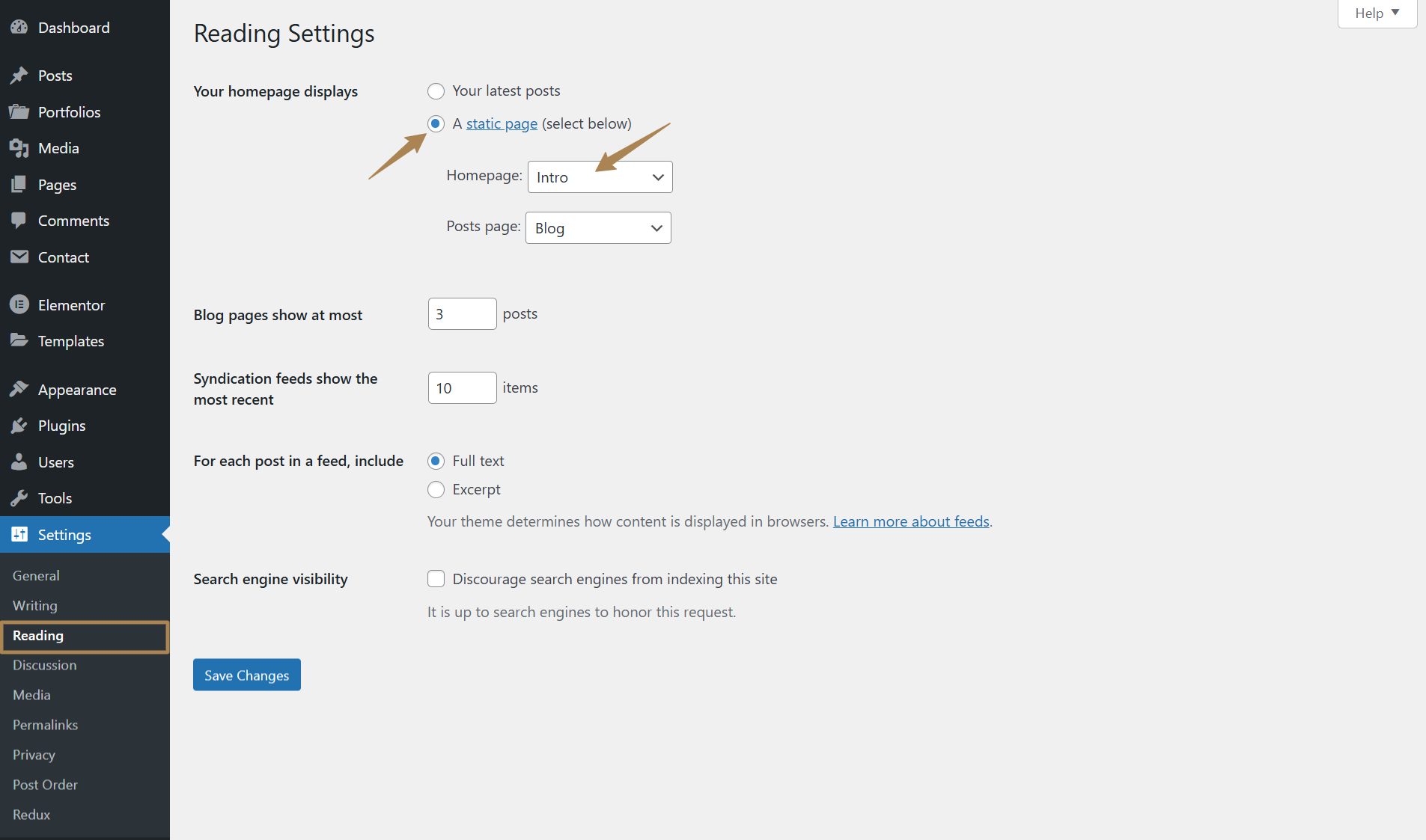 Reading-Settings-‹-Archex-One-Page-Slider-Light-—-WordPress-12-30-2024_07_20_AM