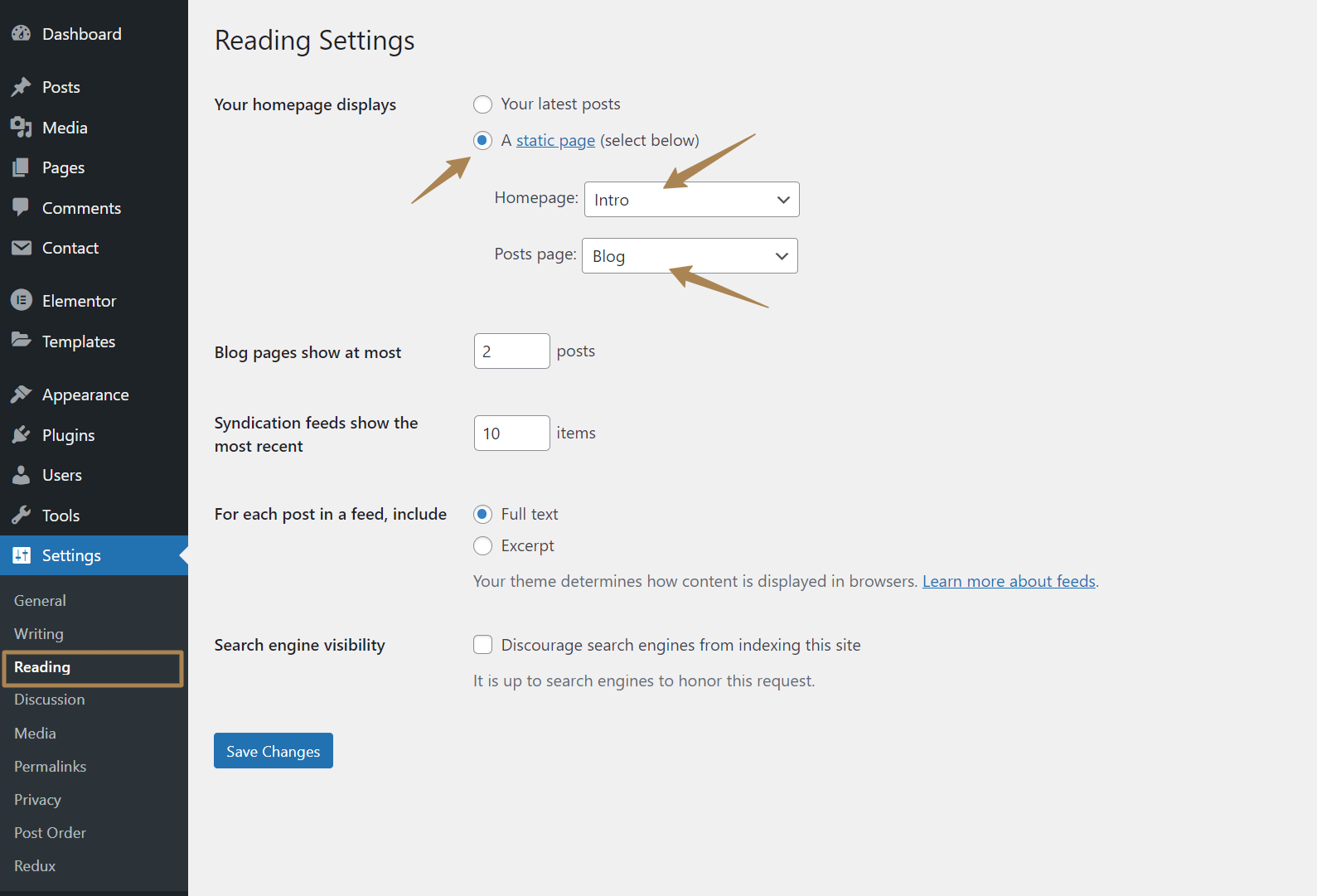 Reading-Settings-‹-Carex-—-WordPress