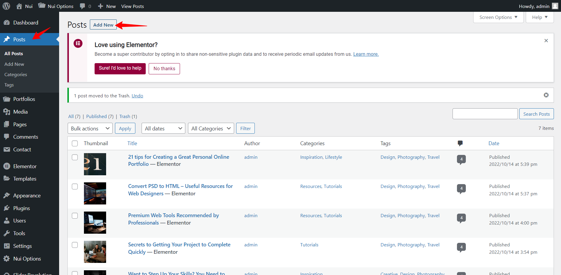 Posts ‹ Nui — WordPress