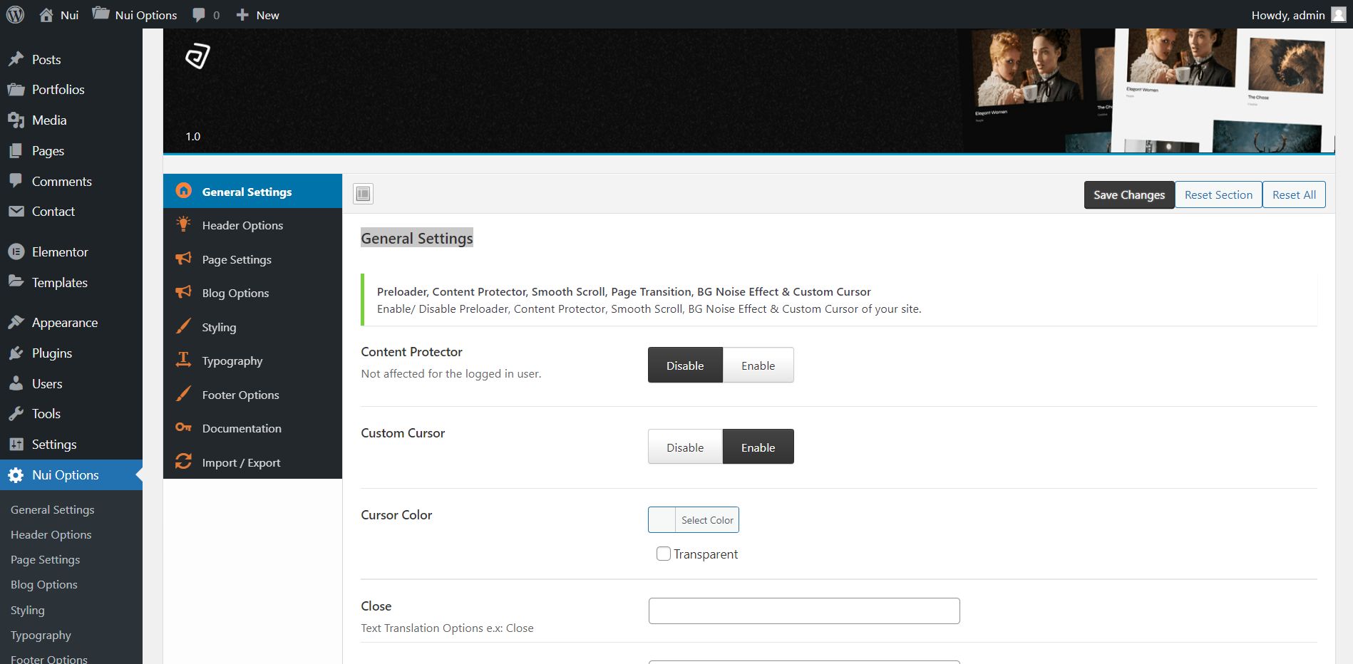 Nui Options ‹ Nui — WordPress