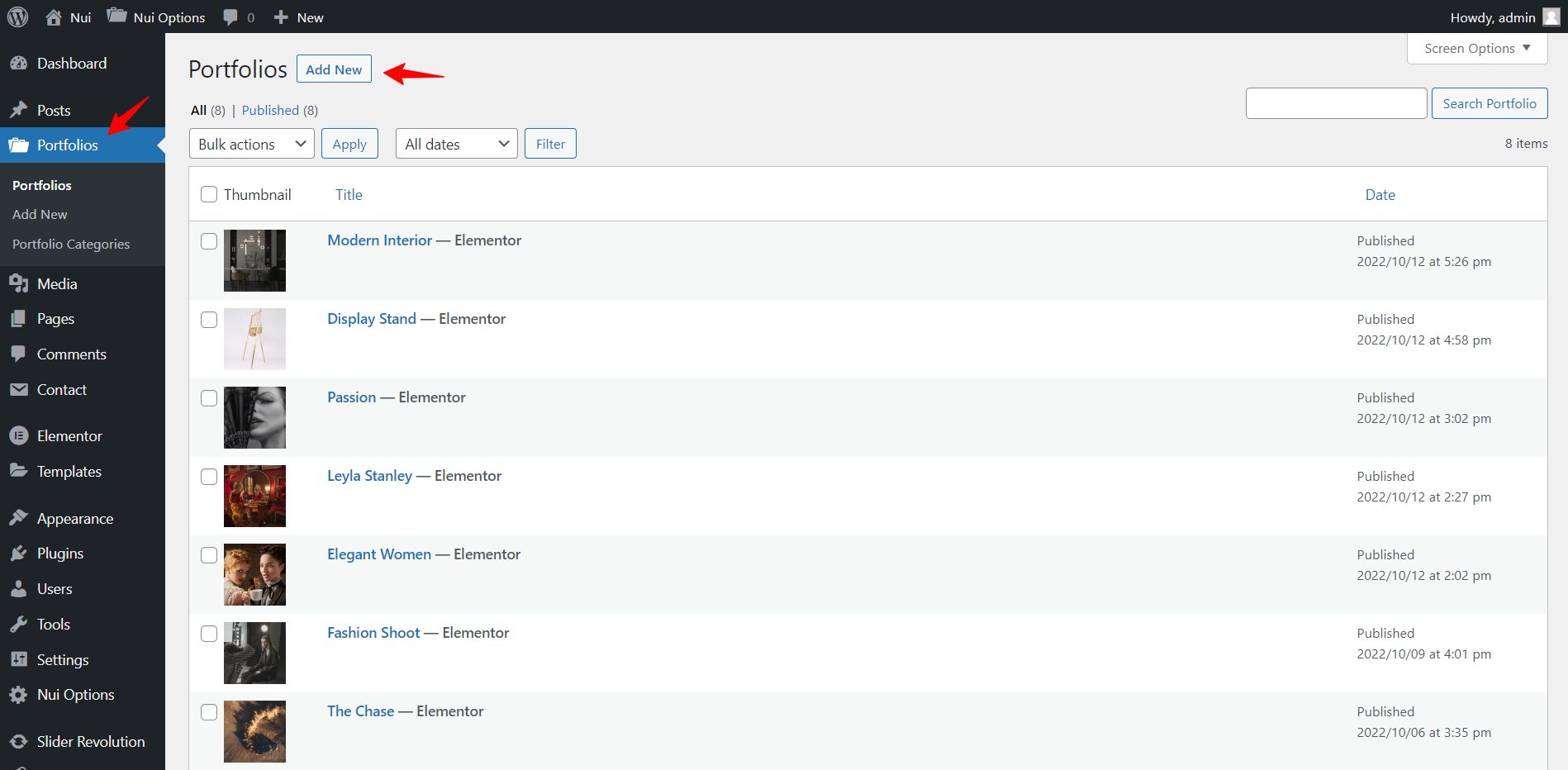 Portfolios ‹ Nui — WordPress