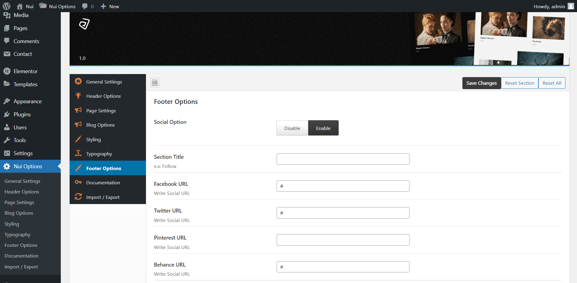 footer settings