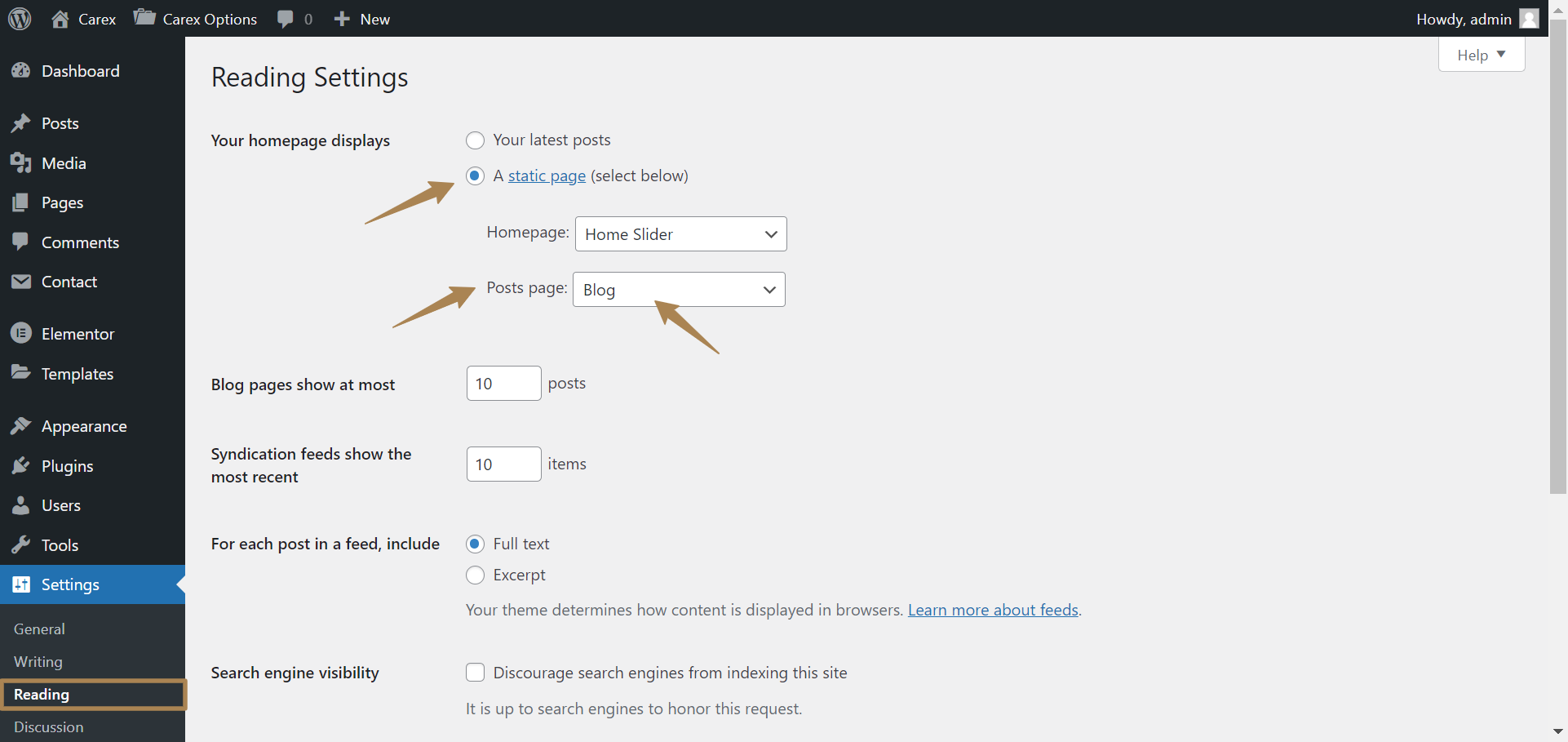 Reading-Settings-‹-Carex-—-WordPress (1)