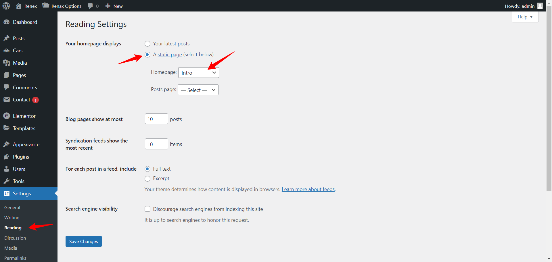 Reading-Settings-‹-Renex-—-WordPress